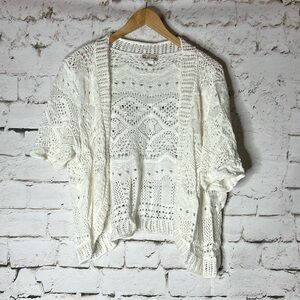 Women’s cream crochet short sleeve crop cardigan XL